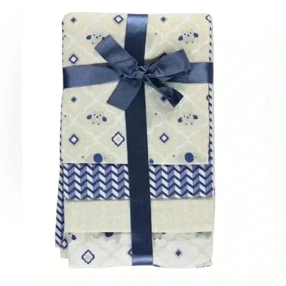 Cribmates Baby Receiving Blankets, Happy Owl, Navy/White - 4 pack Flannel 28x28 - Picture 1 of 3